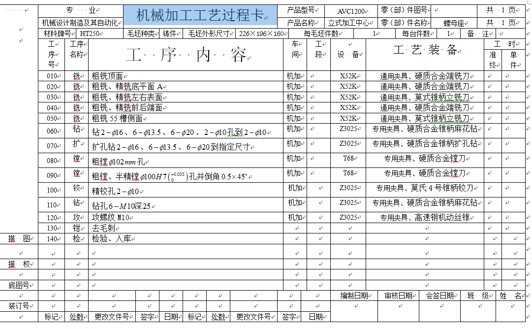 0033-工艺夹具-AVC1200螺母座的机械加工工艺及镗孔夹具设计