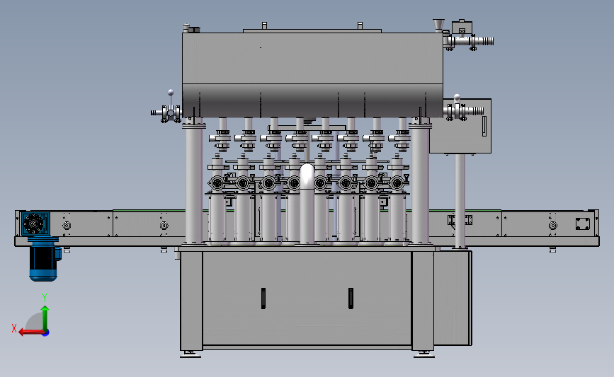 八头活塞式液体灌装机、非标全自动8头灌装3D模型图纸 Solidworks设计 背面视图