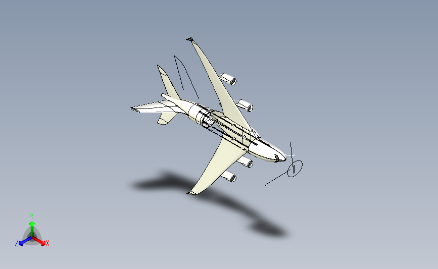 空客A380飞机模型3D图纸 IGS格式 主视图