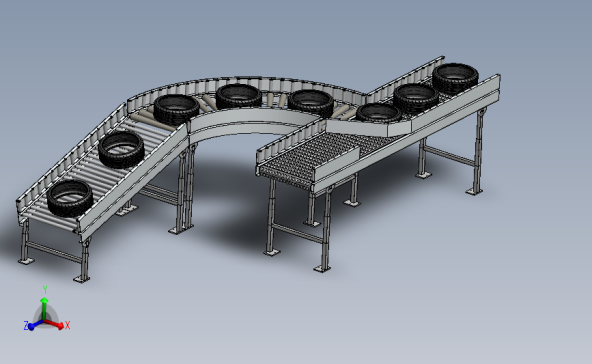 分流式轮胎输送机3D数模图纸 Solidworks设计 附STEP