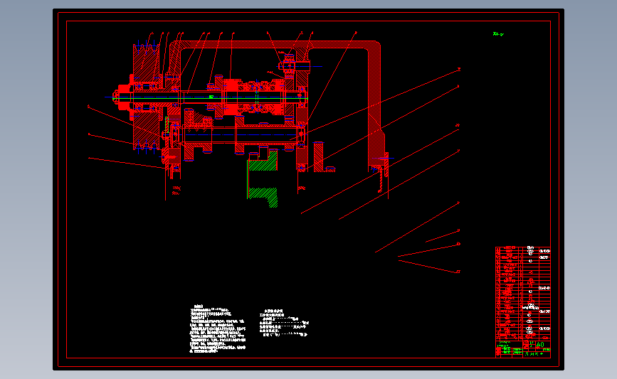 数控机床主轴变速箱部分图纸cad