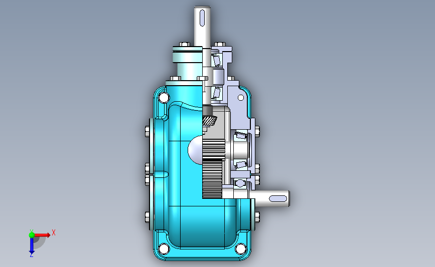 锥齿直齿轮两级减速器SOLIDWORKS 2012, STL 俯视图