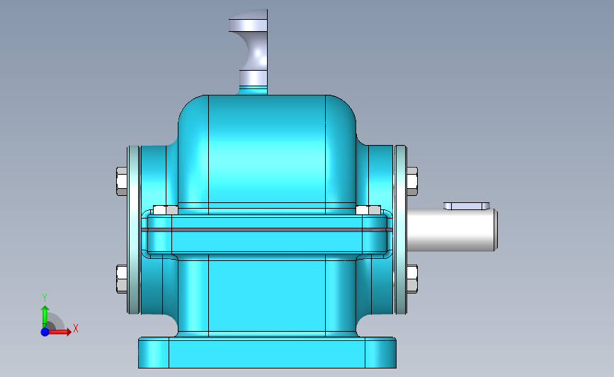 锥齿直齿轮两级减速器SOLIDWORKS 2012, STL 正面视图