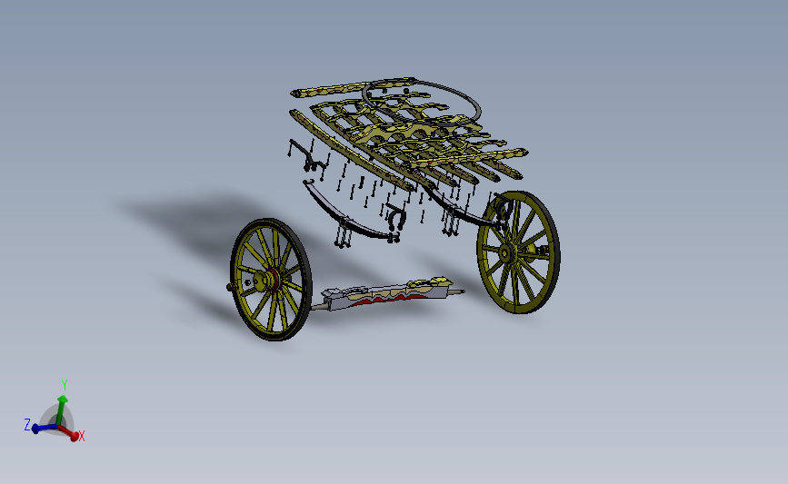 古代大篷车前车架总成3D数模图纸 Solidworks设计 附IGS