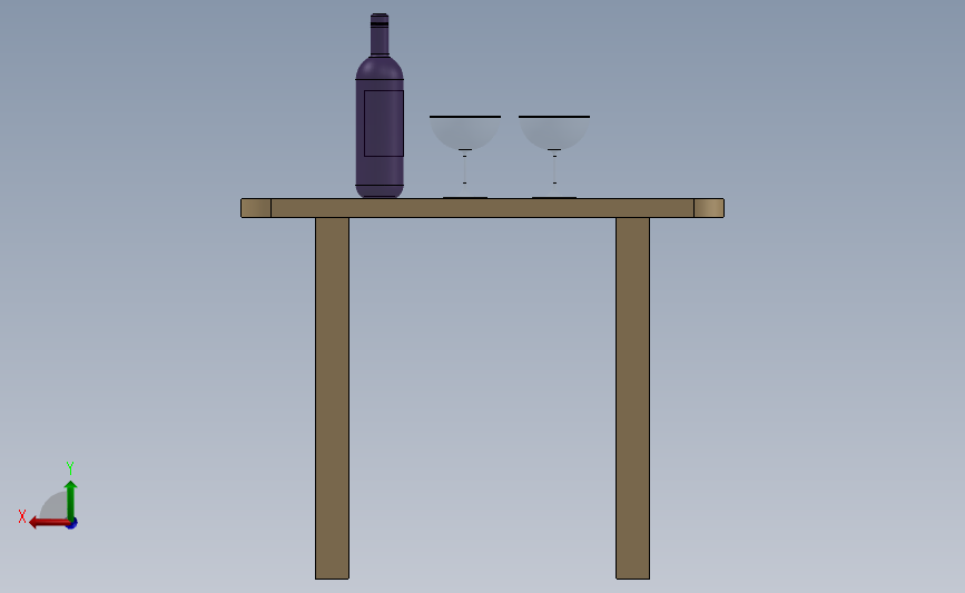酒瓶和酒杯桌 背面视图