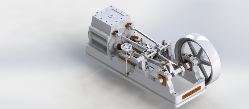 2缸卧式蒸汽机3D数模图纸 Solidworks设计