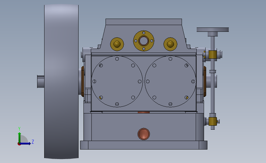 2缸卧式蒸汽机3D数模图纸 Solidworks设计 左侧视图