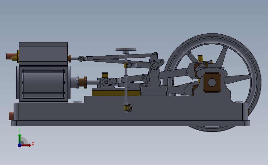 2缸卧式蒸汽机3D数模图纸 Solidworks设计 正面视图