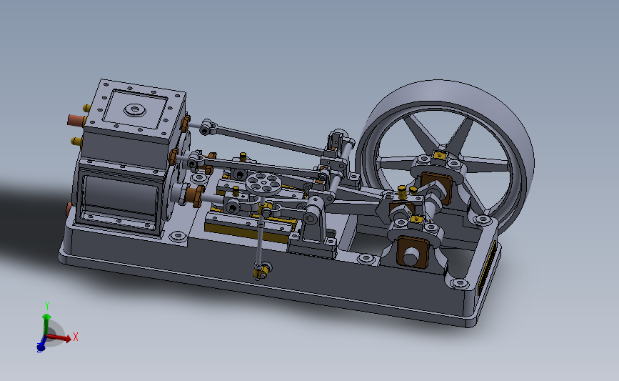 2缸卧式蒸汽机3D数模图纸 Solidworks设计 主视图