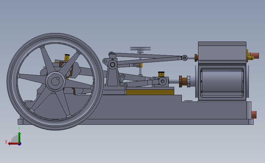 2缸卧式蒸汽机3D数模图纸 Solidworks设计 背面视图