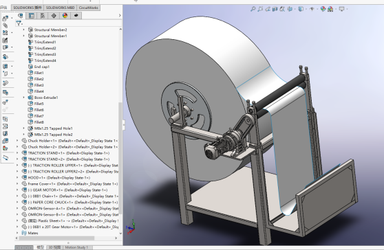 复卷机-拆卷机3D数模图纸 Solidworks设计