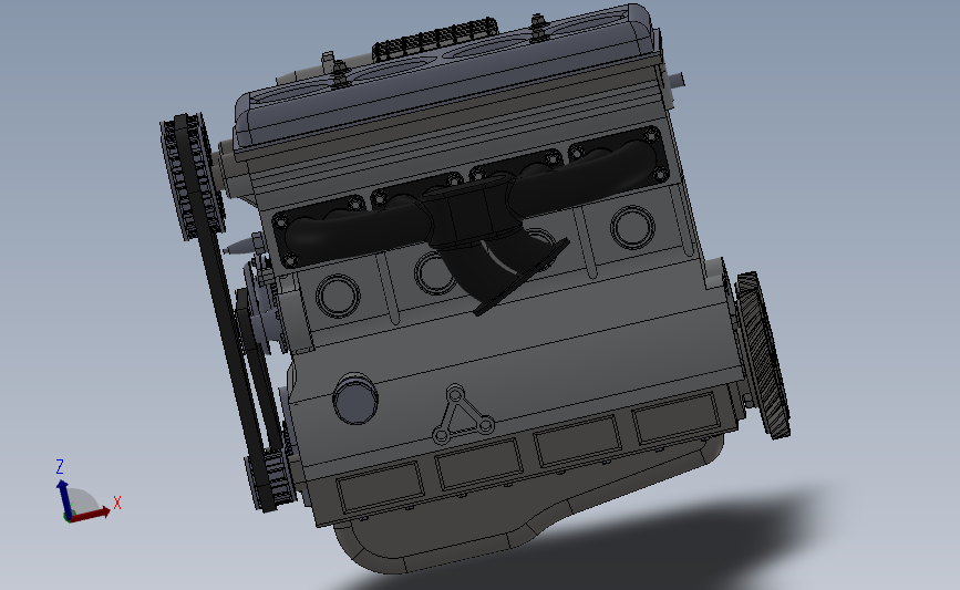 俄罗斯并联4缸双曲轴发动机3D模型 SolidWorks设计