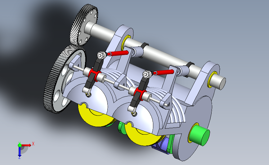 双缸活塞发动机半剖演示结构3D图纸 Solidworks设计 俯视图