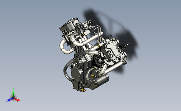 详细的800cc V型双缸发动机三维建模图纸 solidworks设计 附step格式