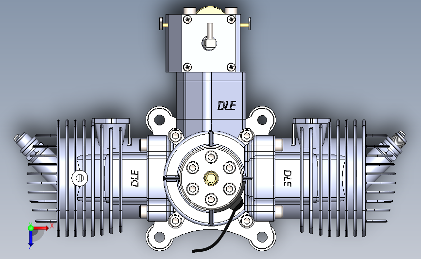 DLE 120双缸航模发动机外壳三维建模图纸 solidworks设计 俯视图