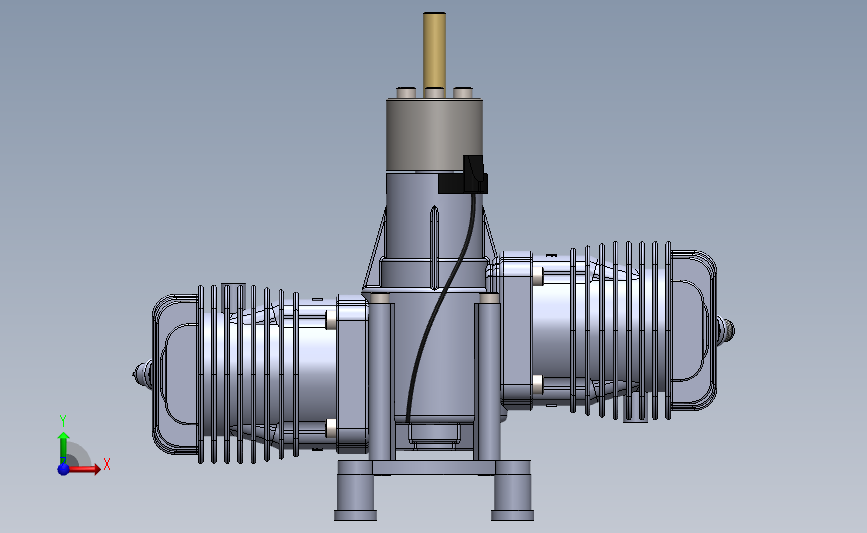 DLE 120双缸航模发动机外壳三维建模图纸 solidworks设计 正面视图