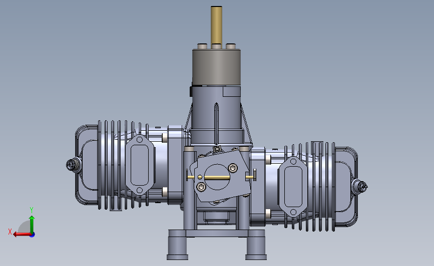 DLE 120双缸航模发动机外壳三维建模图纸 solidworks设计 背面视图