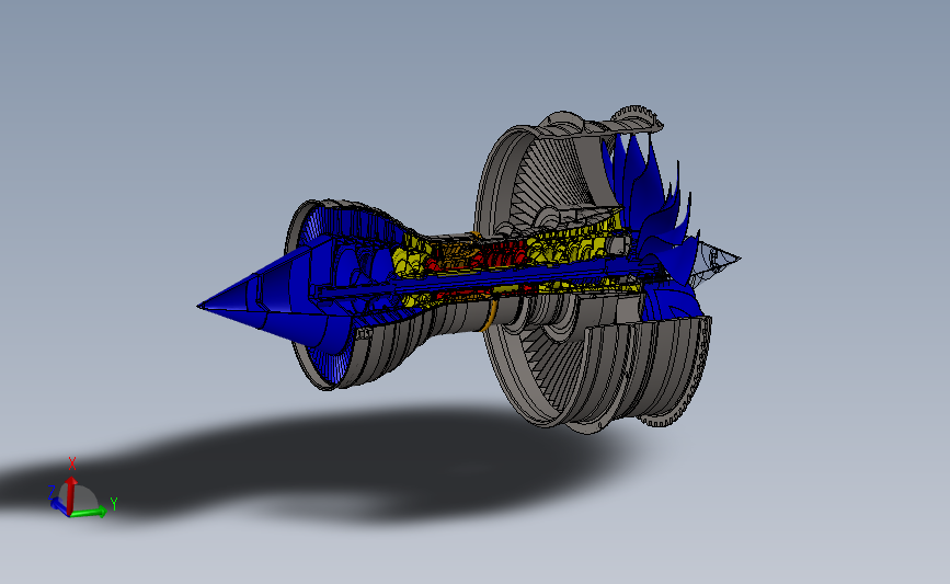 遄达1000民用涡扇发动机剖切3D建模图纸 solidworks设计