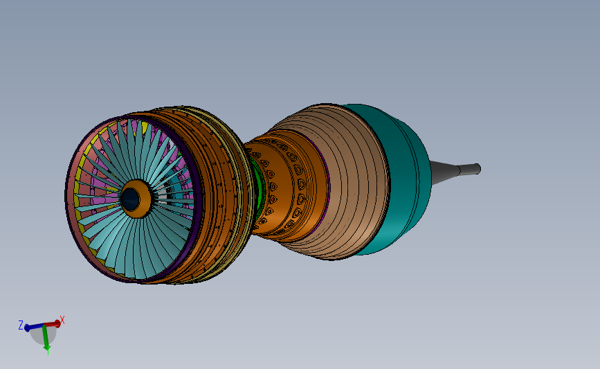 民用涡扇发动机三维建模图纸 solidworks设计 主视图