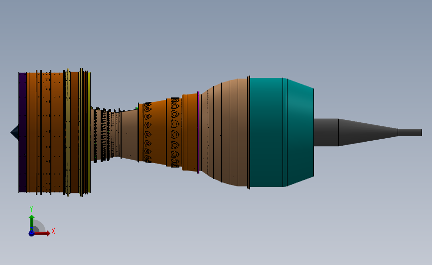 民用涡扇发动机三维建模图纸 solidworks设计 正面视图