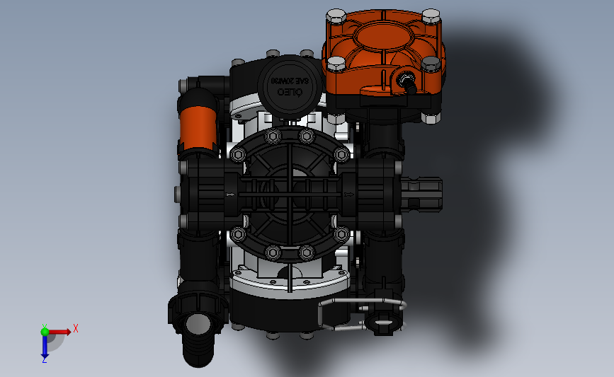 BOMBA发动机三维建模图纸 SolidWorks设计 单个Sldprt文件发动机 俯视图