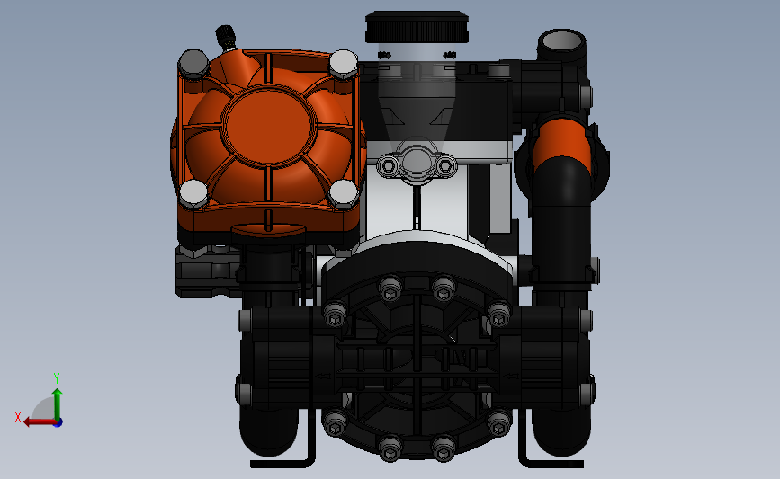 BOMBA发动机三维建模图纸 SolidWorks设计 单个Sldprt文件发动机 背面视图