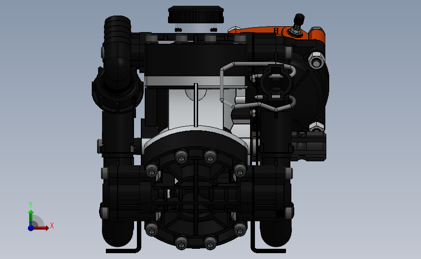 BOMBA发动机三维建模图纸 SolidWorks设计 单个Sldprt文件发动机 正面视图