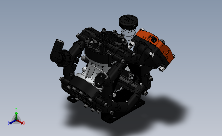 BOMBA发动机三维建模图纸 SolidWorks设计 单个Sldprt文件发动机 主视图