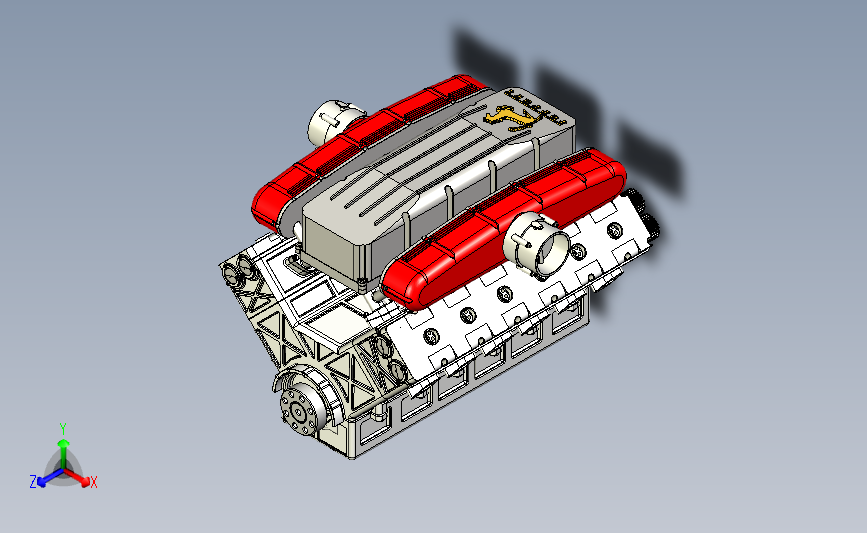 法拉利 Ferrari v12发动机设计图纸stp格式发动机