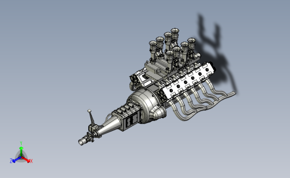 法拉利V12发动机模型3D图纸 ProE设计发动机