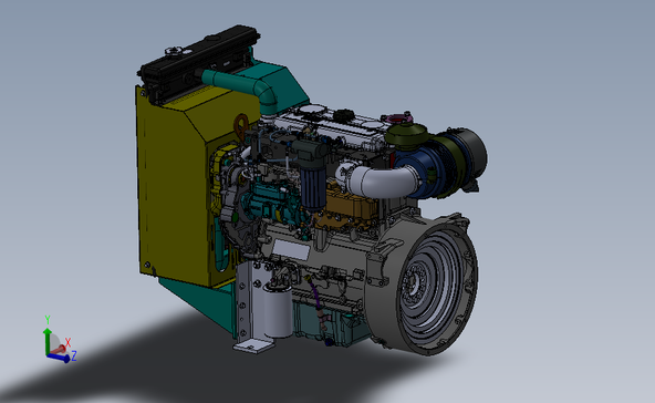 帕金斯柴油发动机(含水箱中冷器) 3D模型图纸 SolidWorks设计发动机