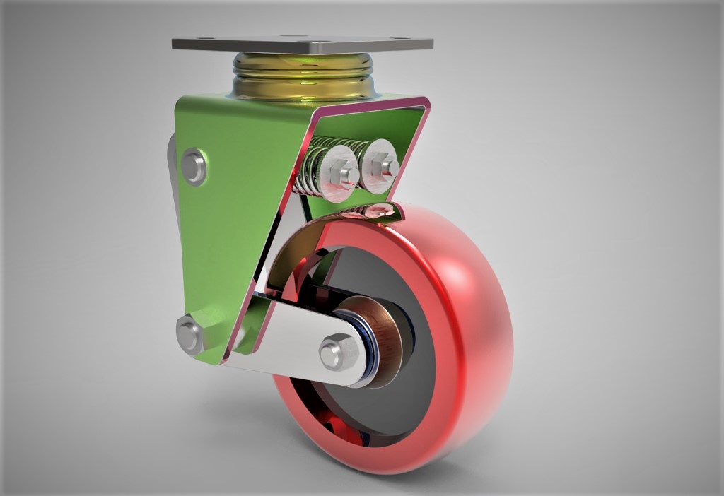 带减震器的脚轮组件