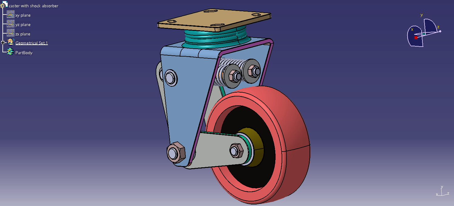 带减震器的脚轮组件