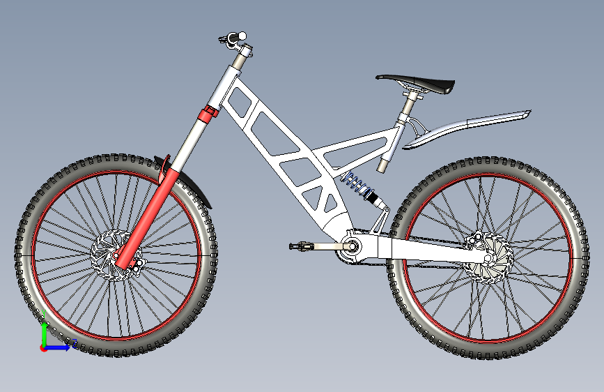 E019--Mountain Bike山地自行车模型3D图纸 IGS格式 左侧视图