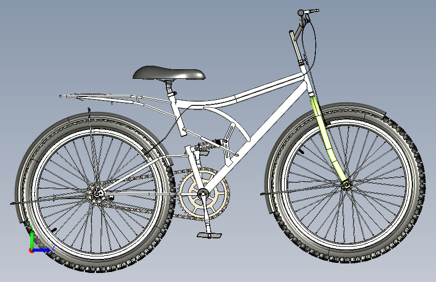 E032--普通Bicycle自行车模型3D图纸 IGS格式 左侧视图