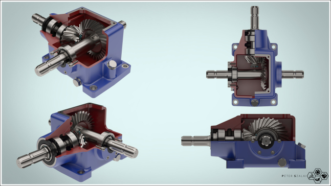 004--spiral-bevel-gearbox螺旋锥齿轮箱3D图纸 Solidworks CREO等格式
