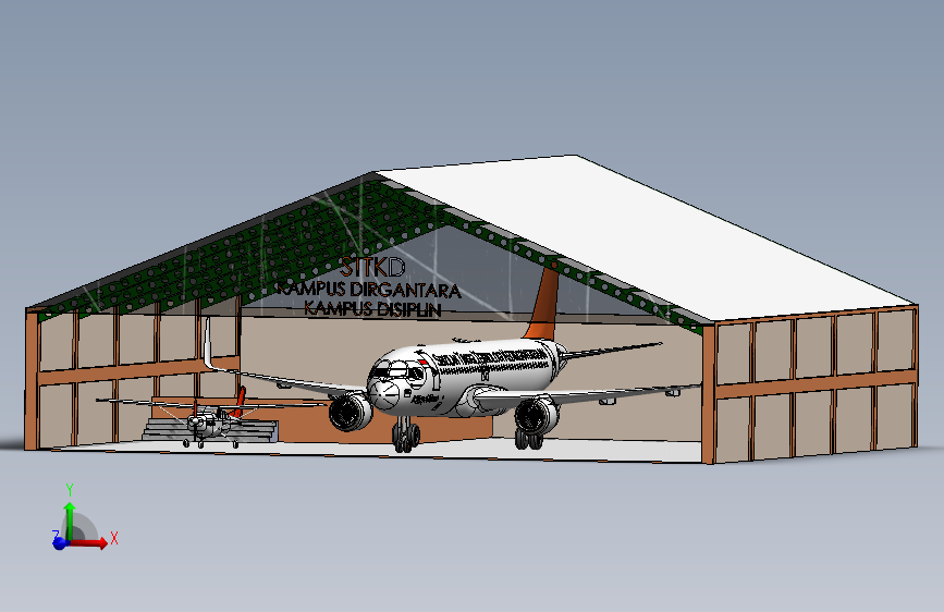 027--机库中的A320和cessna-150飞机模型3D图纸 IGS格式