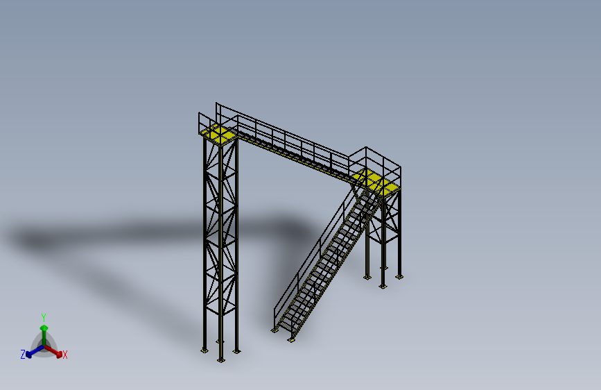 042--ladder工业高台钢结构楼梯结构3D图纸 Solidworks设计