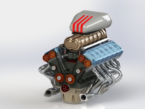 V12 Car Engine 12缸汽车发动机3D图纸 Solidworks设计