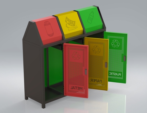 公共分类垃圾箱3D图纸 Solidworks设计 附x_t STEP