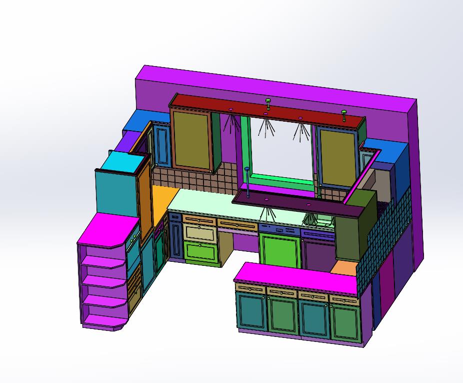 U字型的现代装修厨房3d效果