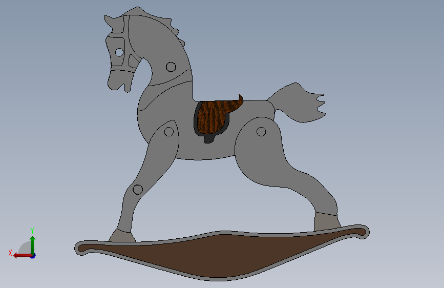 Rocking Horse Wooden Toy木制木马玩具3D数模图纸 Solidworks设计 附STEP 背面视图