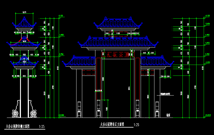 373 某地五套古建筑门楼牌坊建筑施工图