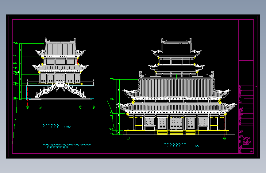 431 某地仿古建筑大雄宝殿及金殿建筑方案图