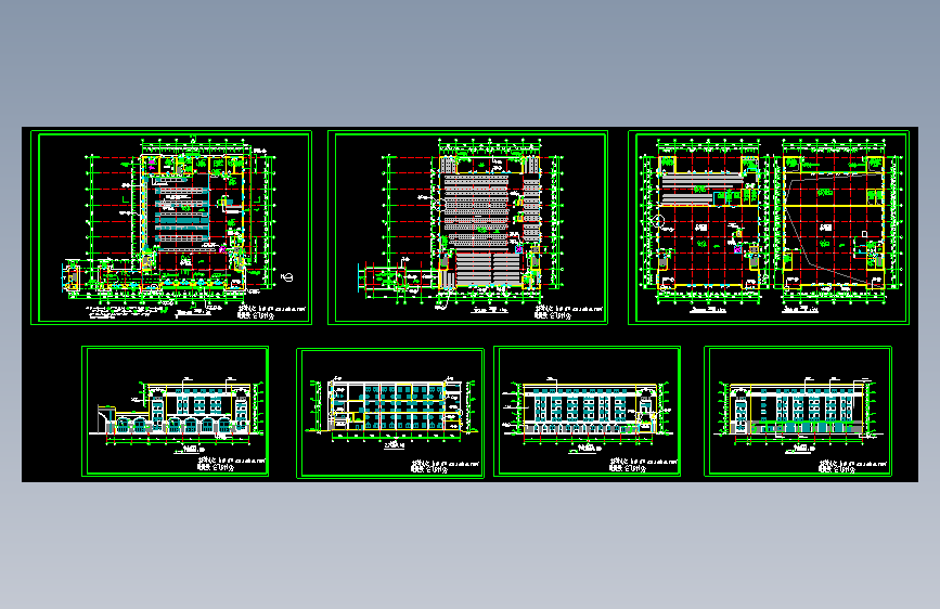 长64.68米 宽59.6米 3层厂房建筑施工图【各层平面 4立面（无剖面及屋顶平面）】