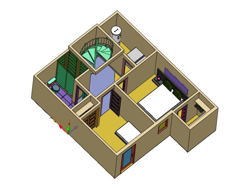 小区两室居住房装修3d效果