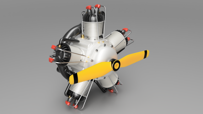 四冲程五缸径向发动机3D数模图纸 f3d iges step格式