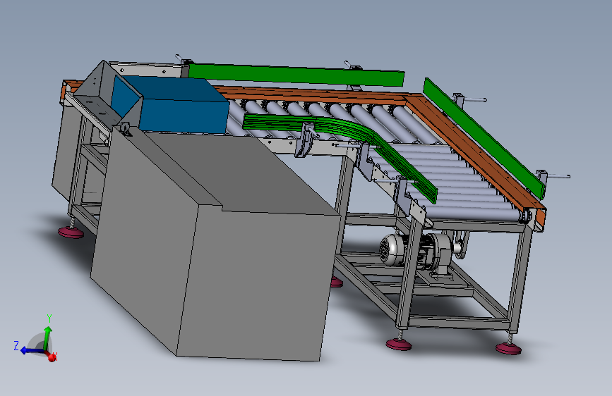 90度转弯动力滚筒线3D数模图纸 Solidworks设计