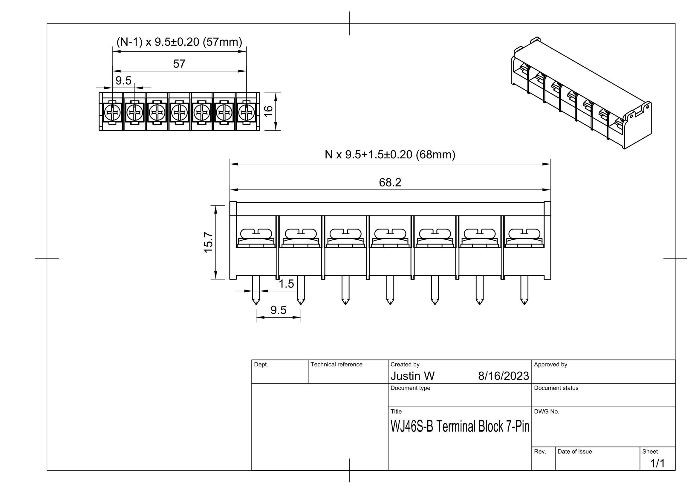 WJ46-HB9500 7 针 PCB 接线端子_STEP_模型图纸下载 – 懒石网