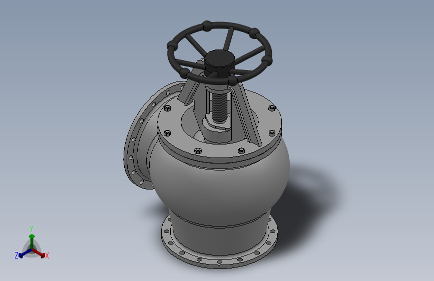 法兰铸钢直角出海阀_B4350_SOLIDWORKS 2018_模型图纸下载 – 懒石网